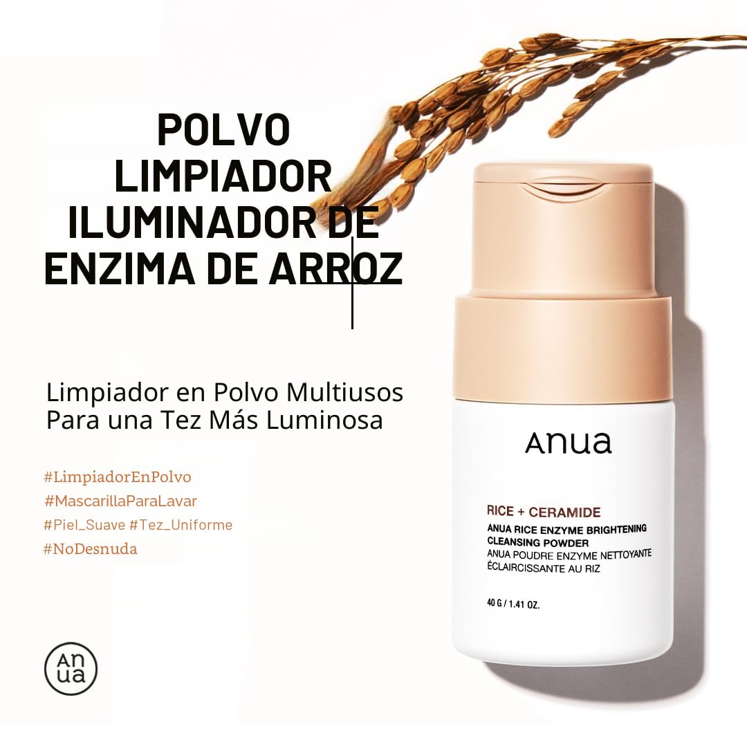 ANUA RICE ENZYME BRIGHTENING CLEANSING POWDER, Rice Mask, Ceramide, Gentle Face Wash for Brightening, Radiant Skin, Facial Cleanser for Dry Skin, Korean Skincare, Fragrance Free, 40g/1.41fl.oz.