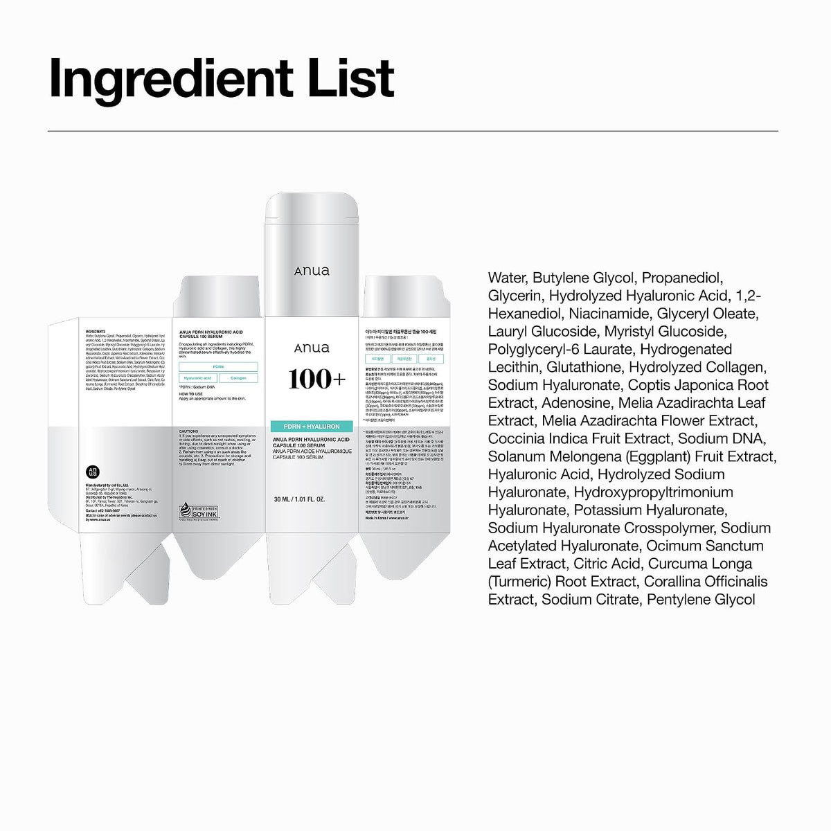 Suero en Cápsula de Ácido Hialuronico PDRN de Anua, Suero Facial Radiante, Ácido Hialuronico, Hidratación, Efecto de Relleno de Humedad, Color Natural, Sin Fragancia, Cuidado de la Piel Coreano, 30ml